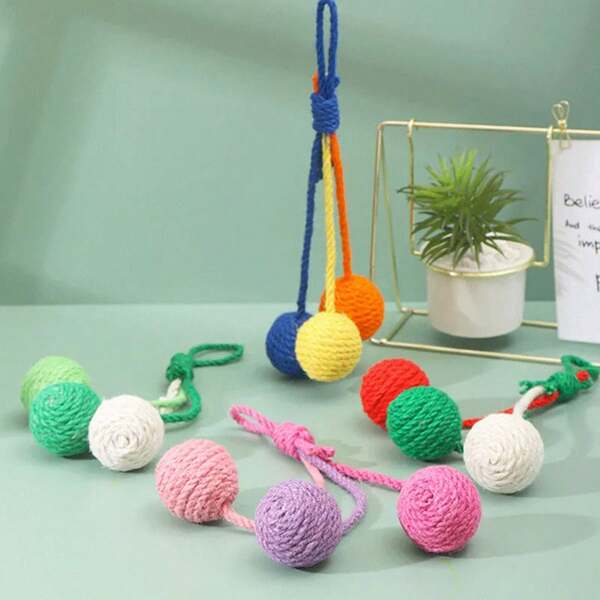 1pc Random Color Cat Toy Sisal Ball, 3 Colors, Relieve Boredom Interactive Cat Toy, Safe Teeth Cleaning, Scratch Resistant, Durable, Squeaky, Hanging Cat Toy