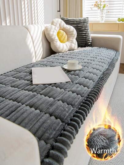 1pc Thick Fleece Dark Gray Sofa Cover, Warm And Soft, Can Be Used As A Blanket Or Shawl, Suitable For All Seasons, Machine Washable And Hand Washable, Dust And Stain Resistant, Ideal For Protecting Pet Furniture, Great For Daily Use, Autumn Decor, Room Decor, Back To School Season, Fits 2/3/4 Seater Sofas (Multiple Sizes Available)