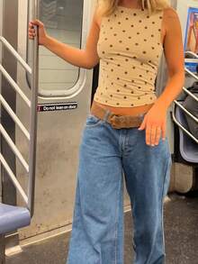 Women Y2k Crop Tops  Polka Dot Print Tank Tops Sleeveless Slim Fit Vintage Clothes - 米色 - 查看 4