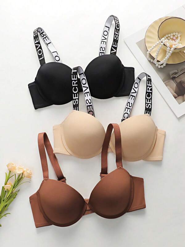 3 طقم من حمالات الصدر اللاسلكية والخالية من الحياكة - ملابس داخلية بسيطة مريحة، حمالات صدر بطبقة خفيفة أو بدون بطانة للراحة اليومية