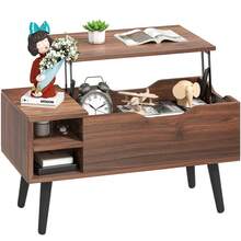 Lift Top Coffee Table With Compartment, Adjustable Storage Shelf, Spring Lifter, 80x40x61.5cm - Coffee Brown - View 3