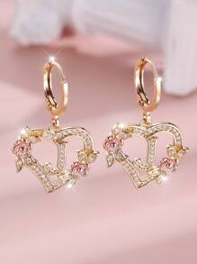 1 对心形首字母方晶锆石环形耳环，适合女士少女，精美心形雕刻 26 个字母 A-Z 和个性化名字花朵耳环，适合日常情人节珠宝生日礼物、妈妈、母亲、母亲节、礼物 - 花心形字母 - 查看 34