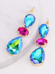 1 Đôi bông tai dài đính đá Rhinestone hàn hợp kim đồng thủ công cho nữ - phong cách 1 - Xem 5