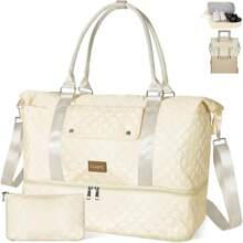 LLNYFL Travel Duffle Bag, Luggage Bag With Shoe Compartment And Toiletry Bag, Weekend Overnight Fitness Bag Weekender Bags For Women(Beige) - 米色 - 查看 1