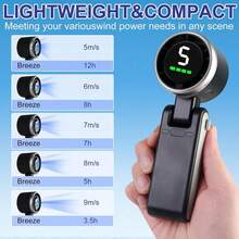SULVGO 三合一便携式手持/涡轮风扇，5档风速强劲制冷，内置2*1800mAh电池和数字显示屏，可折叠USB/Type-C充电迷你风扇，适用于露营、旅行、室内和户外使用 - 彩色 - 查看 6