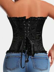 Women's Vintage Overbust Corset Top Gothic Lace Up Sexy Floral Boned Corset Overbust Body Shaper Slimming Waist Trainer Bustier Shapewear Lingerie Bodyshaper Corsets Top - Black - View 8