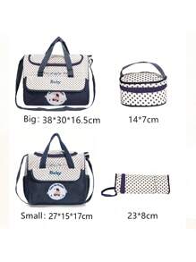 Set di 5 borse da mamma ricamate con motivo orsetto alla moda, in grado di contenere molto, borsa a tracolla multifunzione per mamma e bambino, borsa fasciatoio