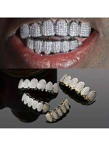 Diamond Grillz, Unisex, Răng giả mạ bạc và vàng phong cách Hip Hop, Phù hợp cho cả răng trên và răng dưới, Răng giả hóa trang cho rapper, Thích hợp cho dạ hội hóa trang, nhập vai, biểu diễn sân khấu, lễ hội hóa trang, hòa nhạc, chương trình rap, lễ hội, giải trí quán bar, hội chợ vui chơi - Nhiều màu - Xem 3