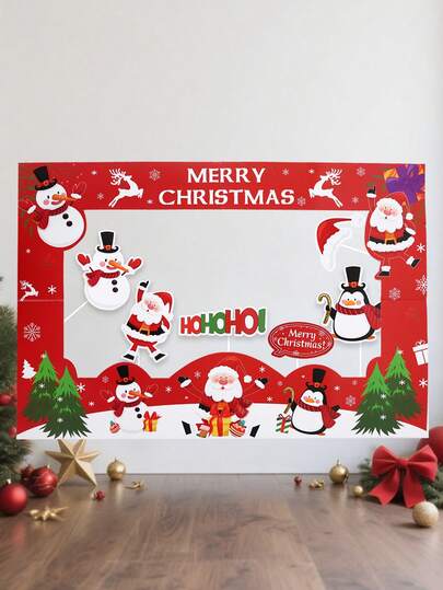 1 个 40*60 厘米圣诞装饰相框、圣诞老人雪人企鹅图案相框、圣诞快乐派对装饰、圣诞庆祝照片背景、圣诞镂空摄影道具背景装饰、圣诞纸质相框装饰、圣诞自拍道具、圣诞照片亭横幅框架