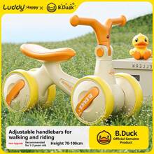 Andador e Brinquedo de Montaria B.Duck Baby - Carro de Empurrar Ajustável com 4 Rodas Anti-Tombamento, Certificado CE para 12-36 Meses (80-110cm), Capacidade de 25kg, Presente de Primeiro Aniversário/Natal