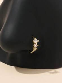 Women's Cubic Zirconia Nose Ring, Copper Alloy Rhinestone Round Soft Cartilage Ear Nose Piercing Body Jewelry - Gold - View 1