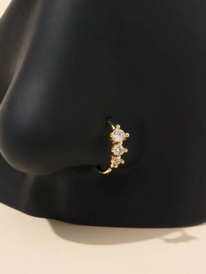 Women's Cubic Zirconia Nose Ring, Copper Alloy Rhinestone Round Soft Cartilage Ear Nose Piercing Body Jewelry