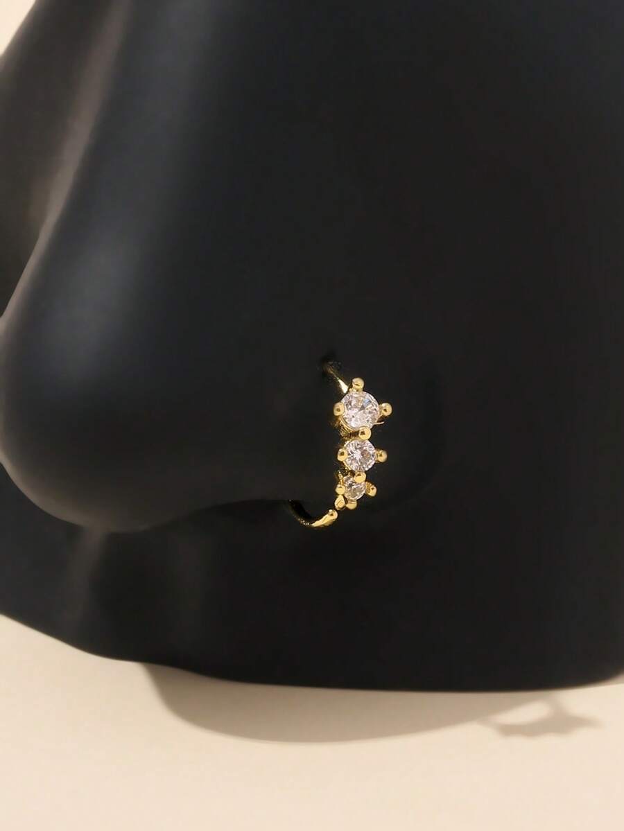 Women's Cubic Zirconia Nose Ring, Copper Alloy Rhinestone Round Soft Cartilage Ear Nose Piercing Body Jewelry - Gold - View 1