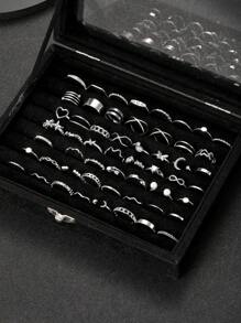 69/64/60/20 件时尚优雅复古设计花朵、叶子、心形、蝴蝶、水晶、人造珍珠、几何、波浪、无限符号、蛇、圆形镂空简约素色戒指套装，适合节日、派对、礼物、日常佩戴（无盒） - 銀色 - 查看 12