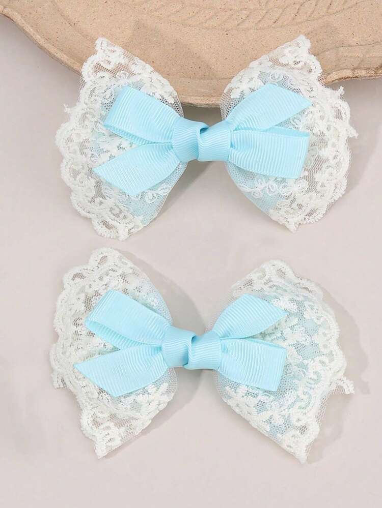 2/6个蕾丝蝴蝶结发夹，优雅缎面蝴蝶结发卡，适合婚礼、派对、日常佩戴，复古风格发饰 - 彩色 - 查看 4