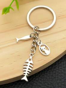 1 pièce Porte-clés chat et poisson, chaton mignon, porte-clés de couple, pendentif de sac, article polyvalent, cadeaux pour amis et famille, cadeaux d'Halloween, cadeaux de fête, cadeaux de Noël, cadeaux d'anniversaire