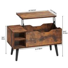 Lift Top Coffee Table With Compartment, Adjustable Storage Shelf, Spring Lifter, 80x40x61.5cm - Dark Rustic Oak - View 4