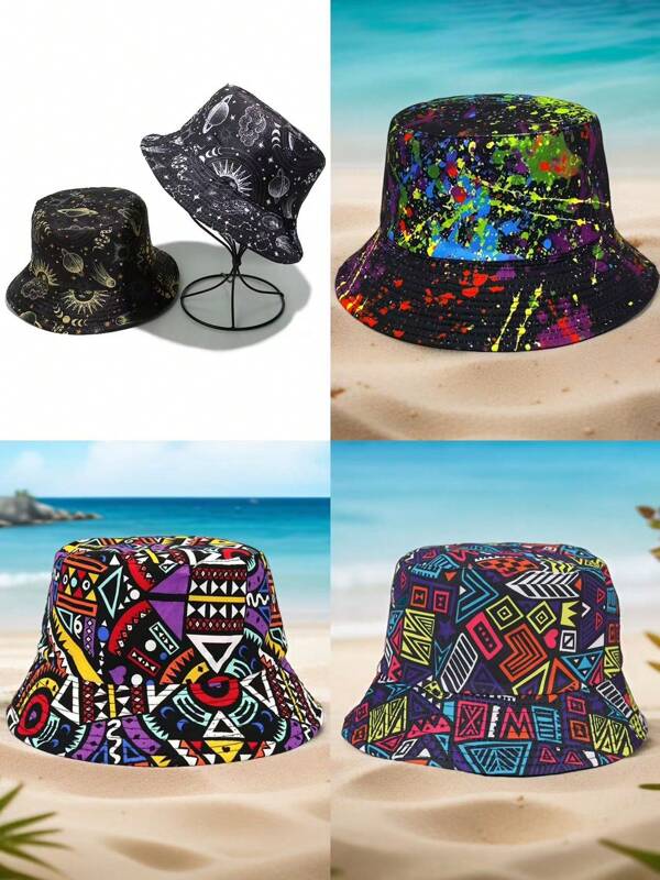 1 pieza Sombrero cubo reversible unisex, estampado de ciencia ficción de galaxia del espacio exterior, adecuado para uso al aire libre, casual, fiesta, diario