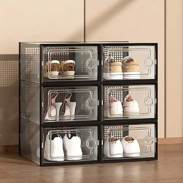 2pcs/6pcs Stackable Foldable Shoe Box - Easy Installation Shoe Cabinet For Men & Women - Foldable Plastic Sports Shoes Storage Box