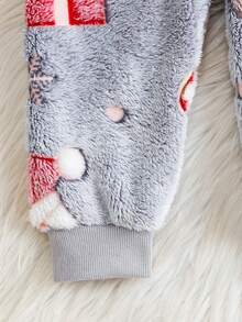 طقم ملابس علوية وبنطلون مطبوع عليه رسوم سانتا كلوز للأطفال الصبيان، ملابس كاجوال للارتداء اليومي، خريف/شتاء - رمادي فاتح - مشاهدة 7