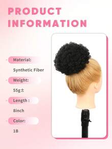 1-Pack 8inch Afro Puff Ponytail Synthetic Hair Extensions Black Voluminous Curly Bun With Secure Clips And Adjustable Drawstring Breathable Mesh Soft Natural Wig For Women Daily Wear And Party Occasions - Multicolor - View 4