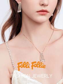 Folli Follie Women's Rose Gold Necklace Earrings Set Crystal Jewelry Set Wedding Bridal Necklace And Earrings, Elegant Luxury Jewelry Set For Women - Rose Gold - View 2