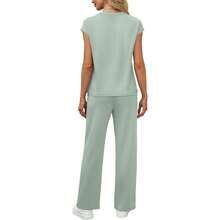 Sets For Women Casual Summer Travel Vacation Outfits Cap Sleeve Lounge Set - Kem Xanh - Xem 5