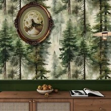 [撕下即贴] 彩色森林壁纸 | 17.5*118 英寸 | 可移除，自粘 | 适用于卧室、客厅、厨房橱柜和家具 | 复古 | 装饰背景