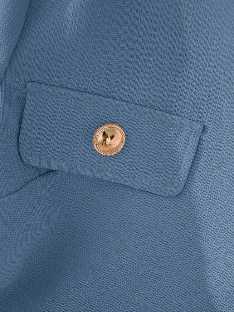 Women's Solid Color Long Sleeve Single-Breasted Short Casual Jacket Thin Outerwear, Spring/Autumn - Light Blue - View 4