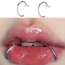 2-Piece Set Of Y2K Punk Style Silver Non Piercing Lip Rings - Fashionable And Versatile, Suitable For Daily Wear Or Parties - 銀色2件裝 - 查看 1
