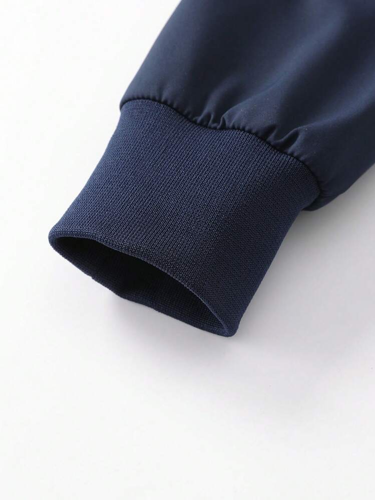 秋冬薄款新款大码纯色防水外套运动户外商务休闲立领大口袋夹克 - 藏蓝色 - 查看 3