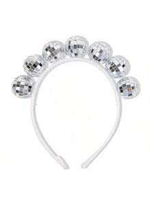 1pc Disco Ball Headbands Silver Disco Costume Headpieces 70s Vintage Headbands For Women Birthday Party Accessory Halloween Cosplay Party Supplies For Women, Ideal As High-End Holiday Gift Halloween Accessories