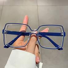 1 Pair Of Women's Non-Corrective Glasses - Navy Blue With Transparent Decorative Frame, Lightweight Polycarbonate Frame, Simple Daily And Formal Style Women's Glasses - 藍色透明 - 查看 10