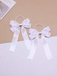 2pcs/Set Women Simple Solid Color Ribbon Multi-Layer Bow Scrunchies, High Elasticity Hair Ties, Suitable For School, Everyday Wear Hair Accessories - View 5