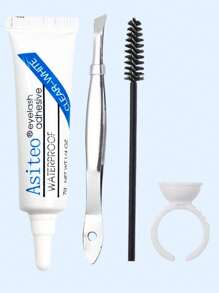 4 件套睫毛延长胶水套装，适用于单根簇状睫毛，带镊子刷睫毛杯 DIY 配件透明白色防水粘合剂化妆品工具睫毛胶，睫毛胶