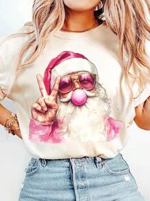 Funny Santa Claus Christmas Blowing Bubble With Sunglasses DIY Iron-On Heat Transfer Sticker Decal Patch, Suitable For T-Shirts, Sweatshirts, Fabric, Pillowcases, Canvas Bags And Clothing Decoration, Xmas Merry Christmas New Year Retro Holiday Party Decor, 10inch