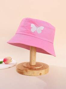 1pc Vintage Solid Color Plain Bucket Hat For Kids, Outdoor Sports Travel Sun Ion Unisex Bucket Hat - 1pc Butterfly Embroidery - View 6