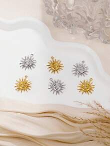 3pcs Titanium Steel Vacuum Electroplated Vintage Moon & Sun Pendant, Suitable For DIY Pendant, Earrings, Bracelet, Accessories