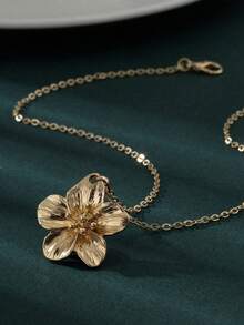 Gold 3D Floral Pendant Necklace - Textured Petals, Festival & Party Statement Jewelry, Euro-American Minimalist Style - 金色 - 查看 4