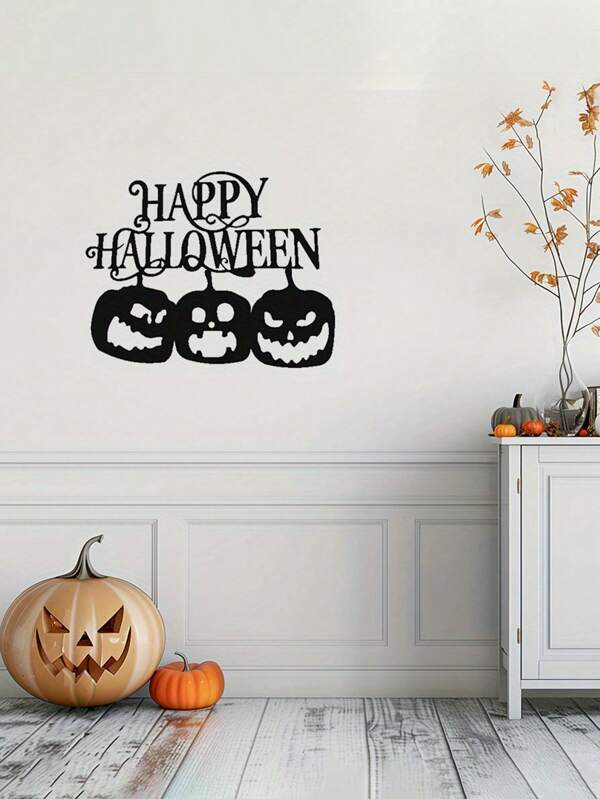 1 szt. metalowa dekoracja ścienna na Halloween – "Wesołego Halloween" – dekoracja świąteczna z dyniowym lampionem i motywem nietoperza, trwały materiał żelazny, nadaje się do użytku wewnątrz i na zewnątrz, prezent na Halloween