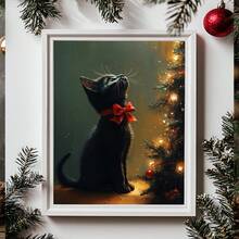 1pc Canvas Wall Art, Framed Wall Decor, Vintage Christmas Theme, Christmas Tree Kitten, Holiday Home Decor, Christmas Cat Lover Gift, Cat Wall Decor, Christmas Animal Decor, Christmas Decoration, Christmas Poster, Winter Decor, Christmas Bathroom Decor, Christmas Home Decor, Room Decor, Dorm Decor, Bedroom Decor, Living Room Decor, Office Decor, Dining Room Decor - Multicolor - View 5