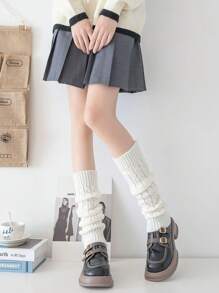 1双椒盐卷饼造型保暖过膝腿套，简约针织抓绒腿套，适合秋冬季户外穿着，中筒袜