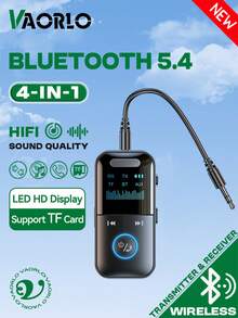 VAORLO 4-In-1 Bluetooth 5.4 Audio Receiver/Transmitter, Supports 3.5mm AUX Audio Input, TF Card Expansion, Stereo Music Playback, LED Display, With Microphone, Wireless Adapter, Suitable For Car, TV, Computer - Black - View 13