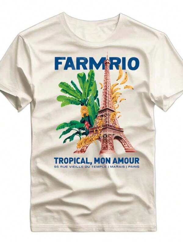 Tshirt Camiseta Feminina Estilosa Estampada FARMRio Tropical, Mon Amour Lançamento Camisa 100% Algodão Camisetão Solta Oversized Plus Size