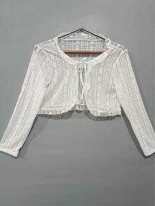 1 pieza Cubre brazos de seda de hielo transparente de verano para mujer, chaqueta corta de punto blanca como cubre para vestido - Multicolor - Ver 6