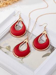 Bộ 3 món trang sức vòng cổ và khuyên tai kim loại hình giọt nước tối giản, thiết kế thanh lịch dành cho nữ - Đỏ - Xem 12