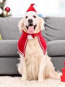 Christmas Pet Costume Set |Santa - Style Pet Outfit Set Cat Dog Hat| Antler Headband, Scarf & Cape Out Fit Halloween Halloween Costumes