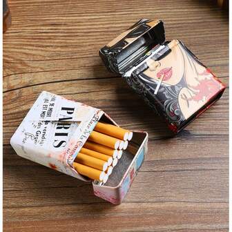 金属烟盒，纤薄袖珍烟草盒，复古设计，便携，吸烟者的独特礼物，袖珍锡盒，可容纳标准香烟