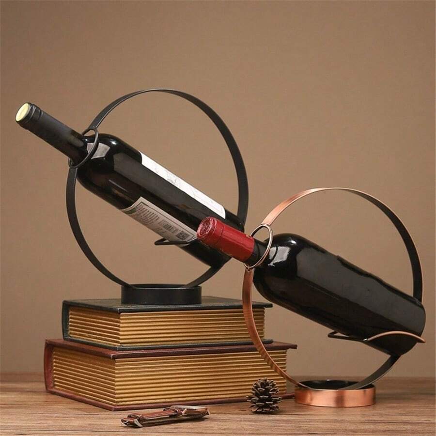 Nrodic Vintage Round Wine Holder Metal Grape Wine Display Rack Bar Chic Champagne Rack Desktop Decor - Multicolor - View 1