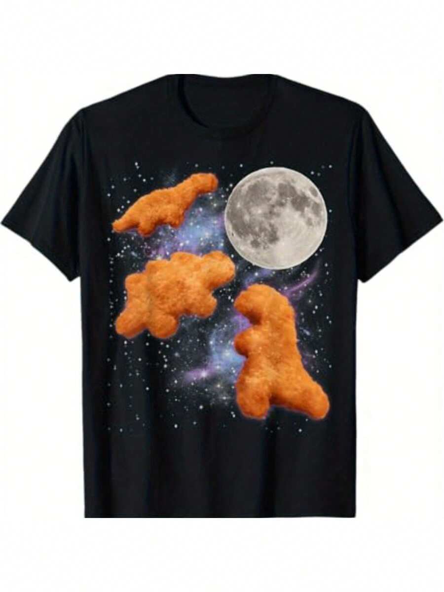 Camiseta gráfica divertida de dinosaurio nugget luna aullando para hombres - Camiseta casual de manga corta para atuendo al aire  casual - Negro - Ver 1